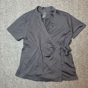 Noel Asmar Women's Large Laurel Faux Wrap Spa Uniform Grey Shirt Top